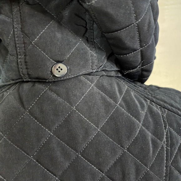 LAUNDRY by SHELLI SEGAL Size Medium Navy Blue Quilted Removable Hood Winter Coat - Picture 7 of 9